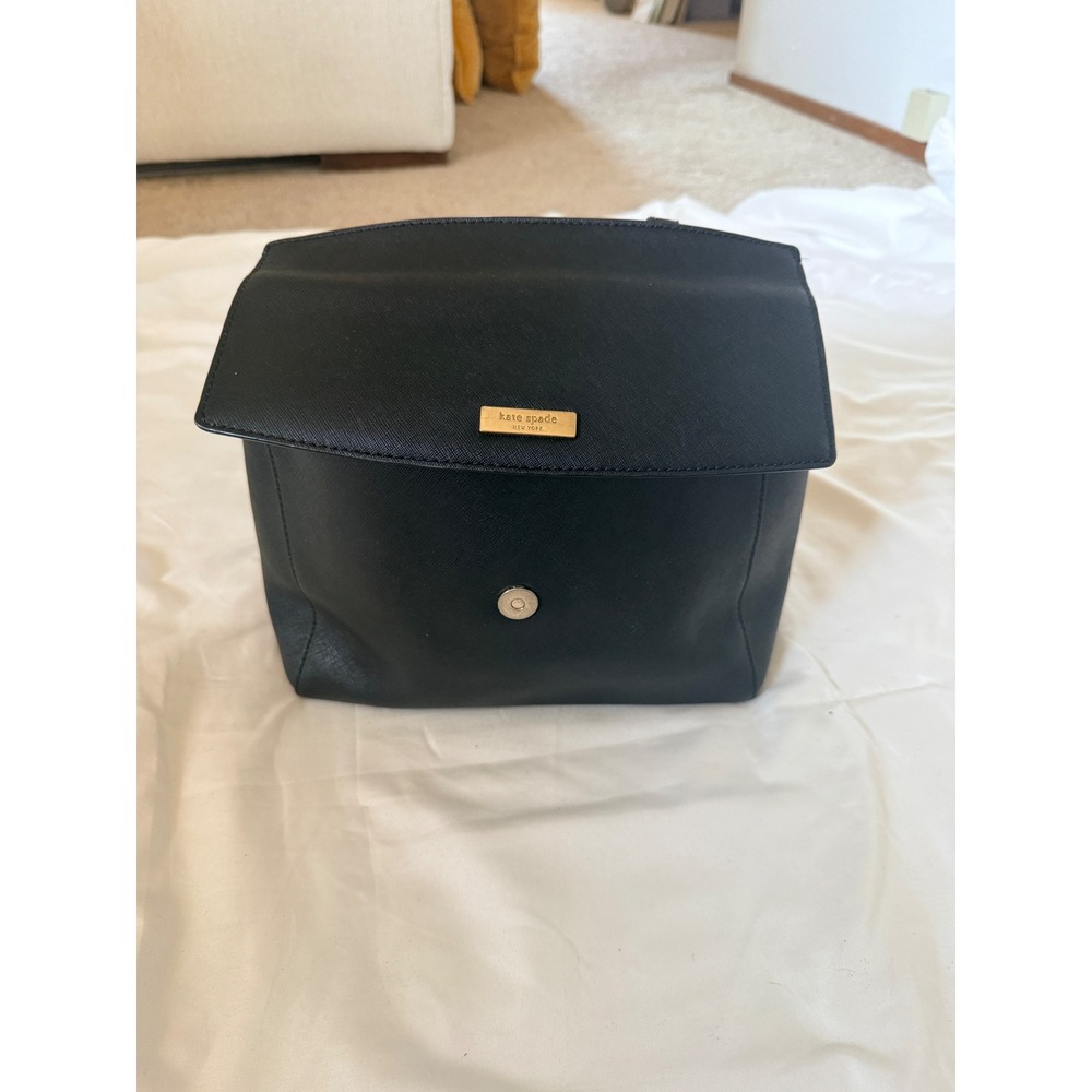 Kate Spade New York Laurel Way Black Saffiano Leather Tote Handbag Gold Logo